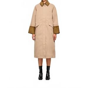 NEW OOFWEAR corduroy collar and front pockets long jacket in tan